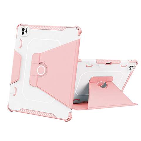 Custodia Silicone e Plastica Opaca Cover con Supporto L05 per Apple iPad Pro 12.9 (2022) Rosa