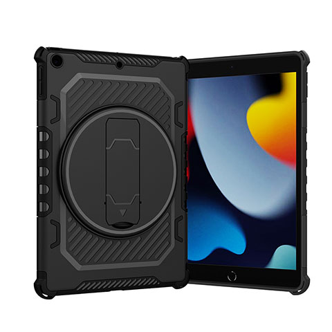 Custodia Silicone e Plastica Opaca Cover con Supporto L09 per Apple iPad 10.2 (2019) Nero