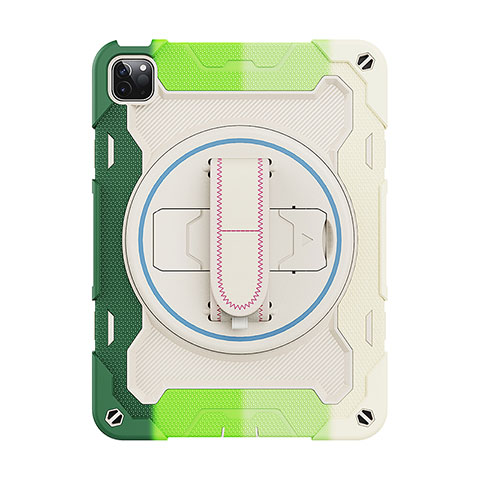 Custodia Silicone e Plastica Opaca Cover con Supporto L11 per Apple iPad Pro 11 (2021) Verde