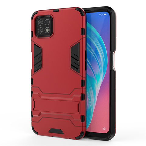 Custodia Silicone e Plastica Opaca Cover con Supporto M01 per Oppo A73 5G Rosso