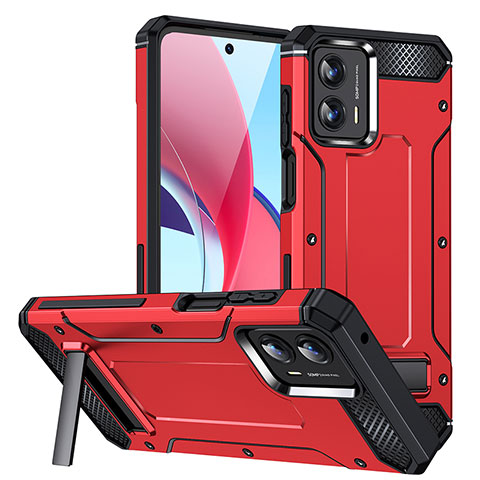 Custodia Silicone e Plastica Opaca Cover con Supporto MQ1 per Motorola Moto G 5G (2023) Rosso