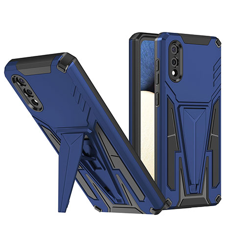 Custodia Silicone e Plastica Opaca Cover con Supporto MQ1 per Samsung Galaxy A02 Blu