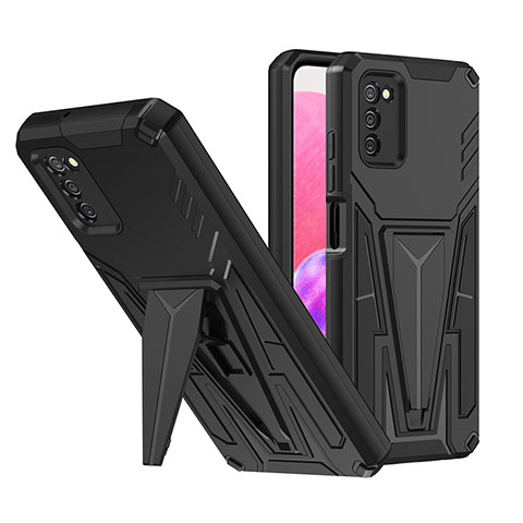 Custodia Silicone e Plastica Opaca Cover con Supporto MQ1 per Samsung Galaxy A03s Nero