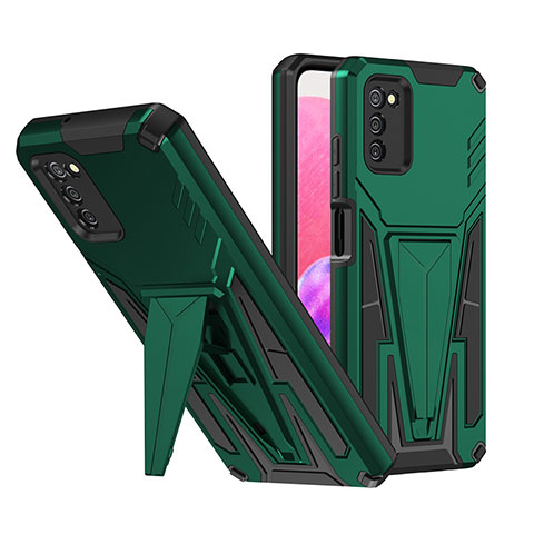 Custodia Silicone e Plastica Opaca Cover con Supporto MQ1 per Samsung Galaxy A03s Verde