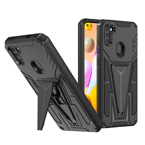 Custodia Silicone e Plastica Opaca Cover con Supporto MQ1 per Samsung Galaxy A11 Nero