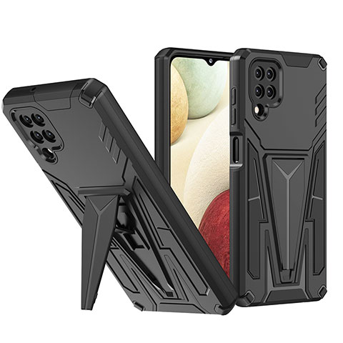 Custodia Silicone e Plastica Opaca Cover con Supporto MQ1 per Samsung Galaxy A12 Nero