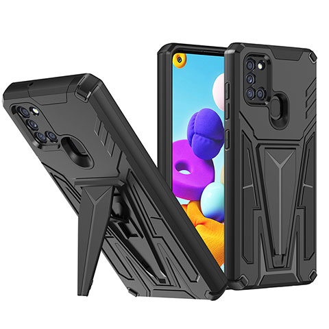 Custodia Silicone e Plastica Opaca Cover con Supporto MQ1 per Samsung Galaxy A21 Nero