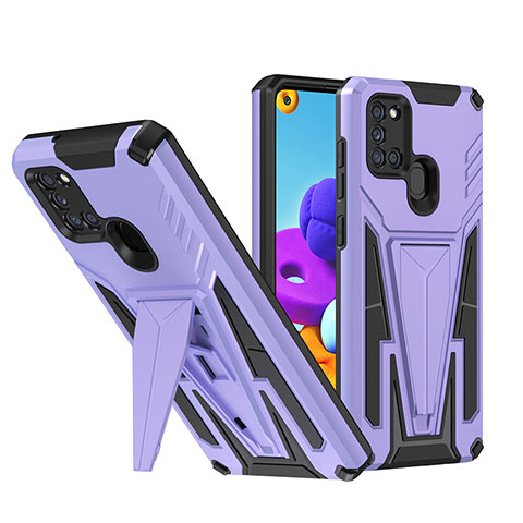 Custodia Silicone e Plastica Opaca Cover con Supporto MQ1 per Samsung Galaxy A21s Viola