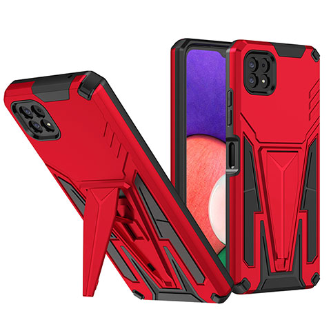 Custodia Silicone e Plastica Opaca Cover con Supporto MQ1 per Samsung Galaxy A22s 5G Rosso