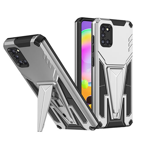 Custodia Silicone e Plastica Opaca Cover con Supporto MQ1 per Samsung Galaxy A31 Argento