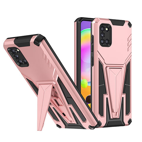 Custodia Silicone e Plastica Opaca Cover con Supporto MQ1 per Samsung Galaxy A31 Oro Rosa