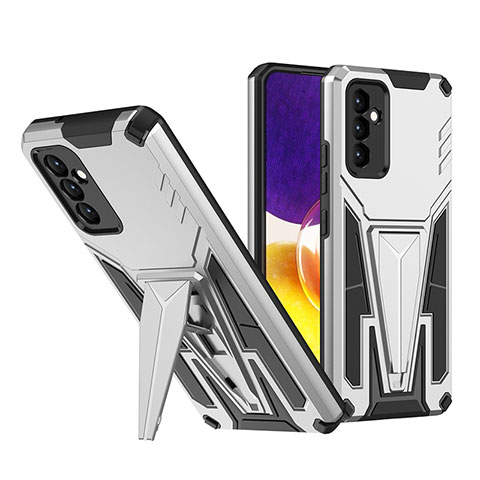 Custodia Silicone e Plastica Opaca Cover con Supporto MQ1 per Samsung Galaxy A54 5G Argento