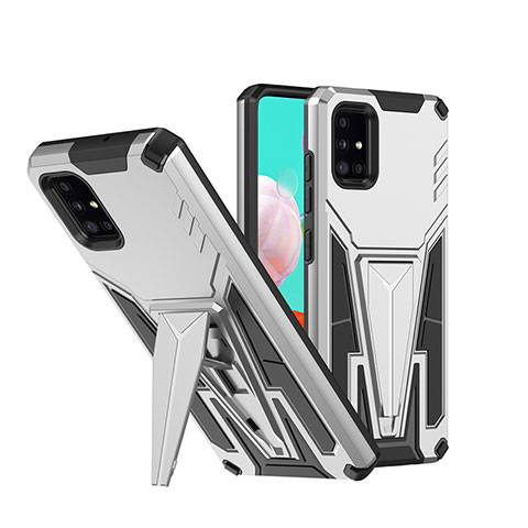 Custodia Silicone e Plastica Opaca Cover con Supporto MQ1 per Samsung Galaxy A71 4G A715 Argento