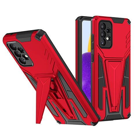 Custodia Silicone e Plastica Opaca Cover con Supporto MQ1 per Samsung Galaxy A72 4G Rosso