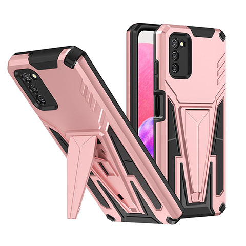 Custodia Silicone e Plastica Opaca Cover con Supporto MQ1 per Samsung Galaxy M02s Oro Rosa