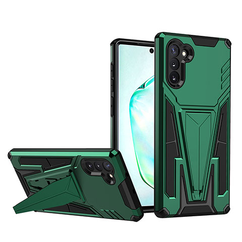 Custodia Silicone e Plastica Opaca Cover con Supporto MQ1 per Samsung Galaxy Note 10 5G Verde