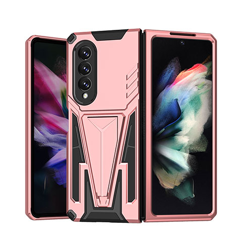 Custodia Silicone e Plastica Opaca Cover con Supporto MQ1 per Samsung Galaxy Z Fold4 5G Oro Rosa