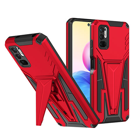 Custodia Silicone e Plastica Opaca Cover con Supporto MQ1 per Xiaomi POCO M3 Pro 5G Rosso