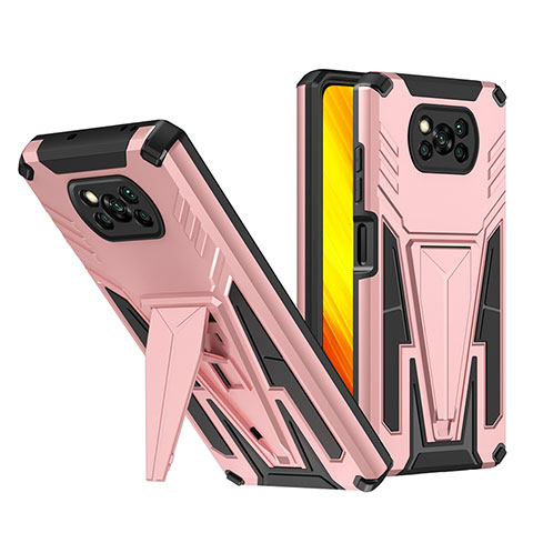 Custodia Silicone e Plastica Opaca Cover con Supporto MQ1 per Xiaomi Poco X3 Oro Rosa