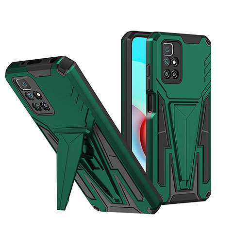 Custodia Silicone e Plastica Opaca Cover con Supporto MQ1 per Xiaomi Redmi 10 (2022) Verde