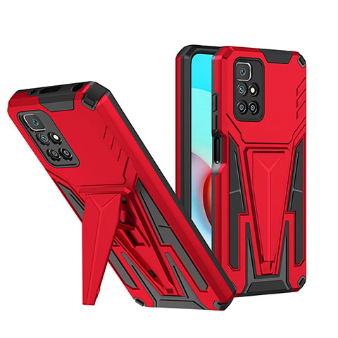 Custodia Silicone e Plastica Opaca Cover con Supporto MQ1 per Xiaomi Redmi 10 4G Rosso