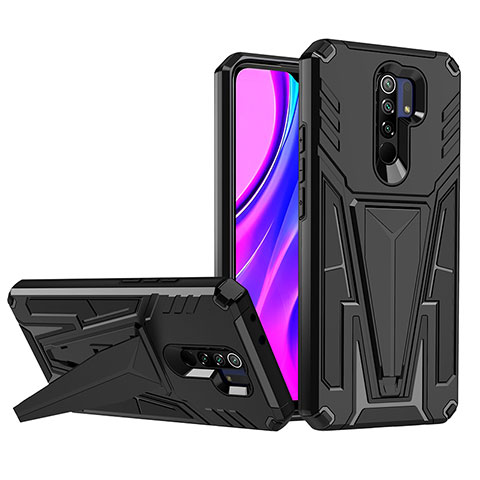 Custodia Silicone e Plastica Opaca Cover con Supporto MQ1 per Xiaomi Redmi 9 Nero