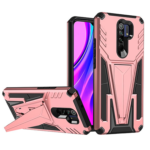 Custodia Silicone e Plastica Opaca Cover con Supporto MQ1 per Xiaomi Redmi 9 Prime India Oro Rosa