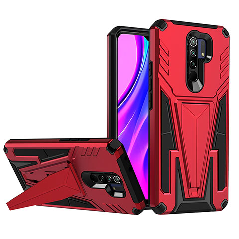 Custodia Silicone e Plastica Opaca Cover con Supporto MQ1 per Xiaomi Redmi 9 Prime India Rosso