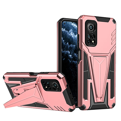 Custodia Silicone e Plastica Opaca Cover con Supporto MQ1 per Xiaomi Redmi K30S 5G Oro Rosa