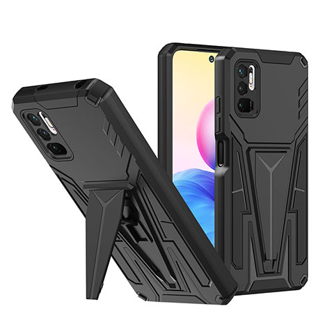 Custodia Silicone e Plastica Opaca Cover con Supporto MQ1 per Xiaomi Redmi Note 10 5G Nero