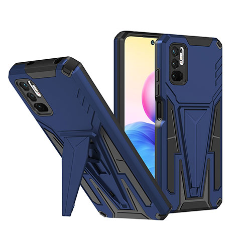 Custodia Silicone e Plastica Opaca Cover con Supporto MQ1 per Xiaomi Redmi Note 10T 5G Blu