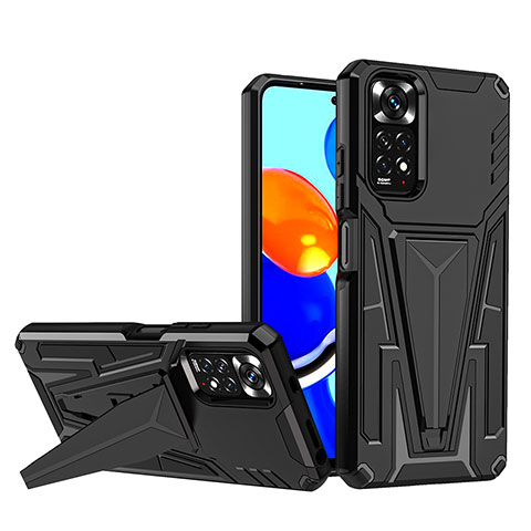 Custodia Silicone e Plastica Opaca Cover con Supporto MQ1 per Xiaomi Redmi Note 11 4G (2022) Nero