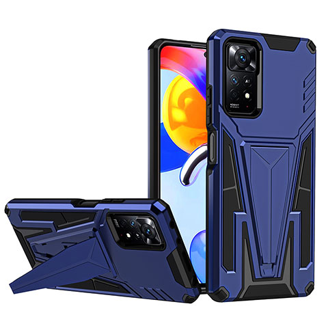 Custodia Silicone e Plastica Opaca Cover con Supporto MQ1 per Xiaomi Redmi Note 11 Pro 4G Blu