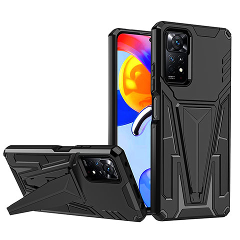 Custodia Silicone e Plastica Opaca Cover con Supporto MQ1 per Xiaomi Redmi Note 11 Pro 4G Nero