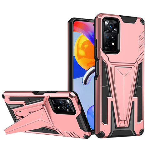 Custodia Silicone e Plastica Opaca Cover con Supporto MQ1 per Xiaomi Redmi Note 11 Pro 4G Oro Rosa