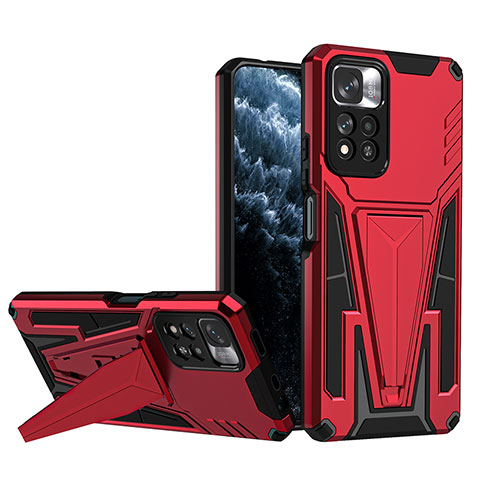 Custodia Silicone e Plastica Opaca Cover con Supporto MQ1 per Xiaomi Redmi Note 11 Pro+ Plus 5G Rosso