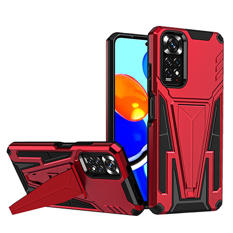 Custodia Silicone e Plastica Opaca Cover con Supporto MQ1 per Xiaomi Redmi Note 11S 4G Rosso