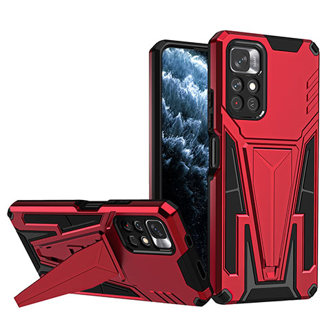 Custodia Silicone e Plastica Opaca Cover con Supporto MQ1 per Xiaomi Redmi Note 11S 5G Rosso