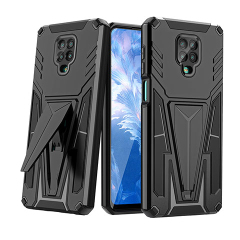 Custodia Silicone e Plastica Opaca Cover con Supporto MQ1 per Xiaomi Redmi Note 9 Pro Max Nero