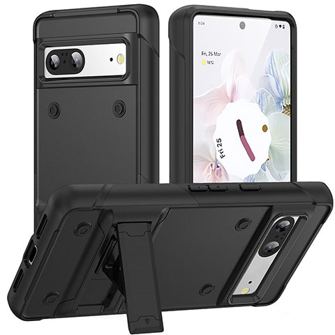 Custodia Silicone e Plastica Opaca Cover con Supporto MQ2 per Google Pixel 7 5G Nero