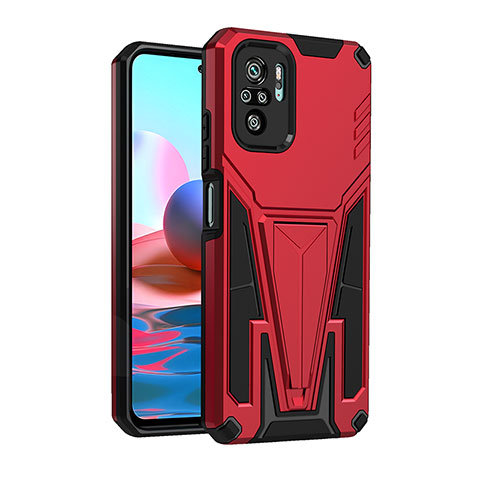 Custodia Silicone e Plastica Opaca Cover con Supporto MQ2 per Xiaomi Redmi Note 10 4G Rosso