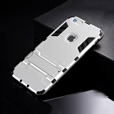 Custodia Silicone e Plastica Opaca Cover con Supporto per Apple iPhone 6 Argento