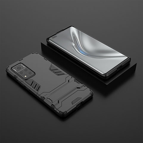 Custodia Silicone e Plastica Opaca Cover con Supporto per Huawei Honor V40 5G Nero