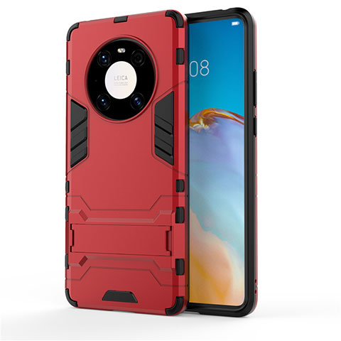 Custodia Silicone e Plastica Opaca Cover con Supporto per Huawei Mate 40E Pro 4G Rosso