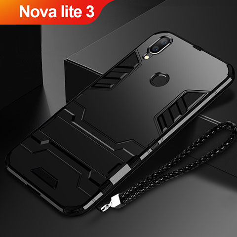 Custodia Silicone e Plastica Opaca Cover con Supporto per Huawei Nova Lite 3 Nero