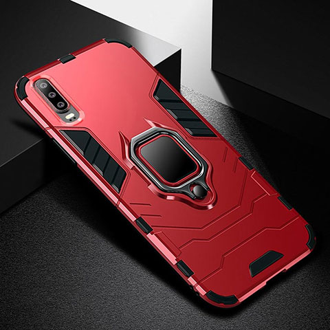 Custodia Silicone e Plastica Opaca Cover con Supporto per Huawei P30 Rosso