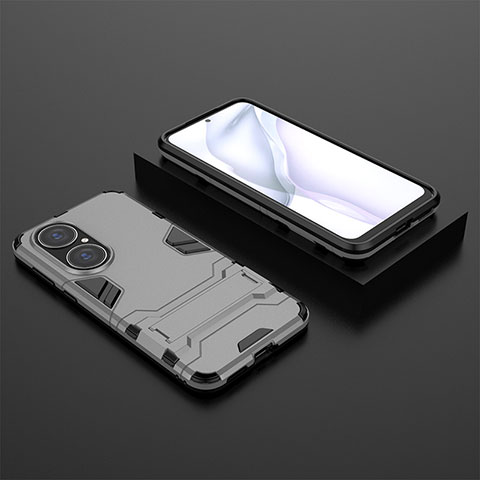 Custodia Silicone e Plastica Opaca Cover con Supporto per Huawei P50e Grigio