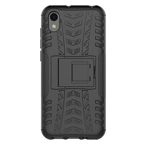 Custodia Silicone e Plastica Opaca Cover con Supporto per Huawei Y5 (2019) Nero