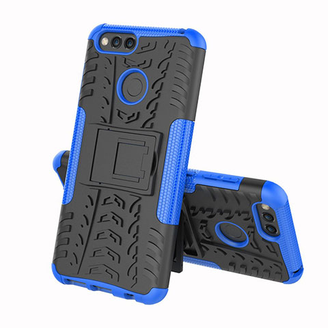 Custodia Silicone e Plastica Opaca Cover con Supporto per Huawei Y6 (2018) Blu