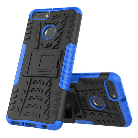 Custodia Silicone e Plastica Opaca Cover con Supporto per Huawei Y9 (2018) Blu